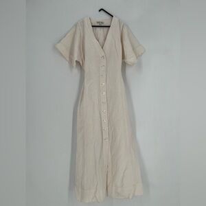 Alex Mill Madeline Linen Blend Shirt Waist Tie Midi Dress In Ecru